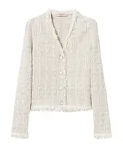 TWINSET V-Neck Tweed Lurex Jacket White