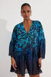 Ombre Butterfly Georgette Kimono Beach Mini Dress
