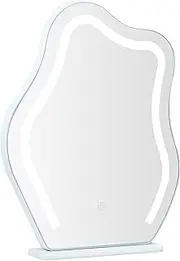 TALOMON Haute French LED Cloud Design Vanity Mirror with Touch Control, Tri-Color Lighting, Wavy Cloud Design, White Marble Base, Freestanding Luxury Style, White