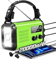 Emergency Solar Crank Radio with 20000mAh, AM/FM NOAA Portable Weather Radio with USB Charged, Phone Charger, SOS Alarm & Flashlight Reading Lamp, Headphone Jack, Compass for Survival Camping