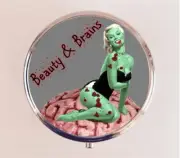 Zombie Pinup Pill Box Case Pillbox Holder Trinket Beauty and Brains Retro Horror