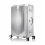 福利品 AOXUAN 29吋行李箱PC格紋鋁框旅行箱 時光旅行(銀色)