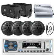 5.25" Black Marine Speakers USB Bluetooth Radio, Box Speakers, 400W Amp, Antenna