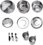 IsMwav Camping Cookware Set Silver Stainless Steel Camping Pot Portable Outdoor Tableware Set Foldable and Stackable Pot Set