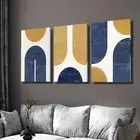 3pcs Golden Navy Blue Geometric Shapes & Lines Wall Art Canvas Framed 50x70cm