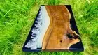 Ocean Wave Epoxy Resin Dining Table Wooden Live Edge Console Bar Desk Hallway