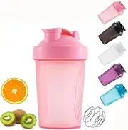 zukent Protein Shaker Bottle with Stainless Steel Mixing Ball, Shaker for Protein Shakes, Protein & Supplement Shaker Bottle, BPA Free, DEHP-Free, Leakproof, for Fitness Sports Gym - 400ml (Pink)