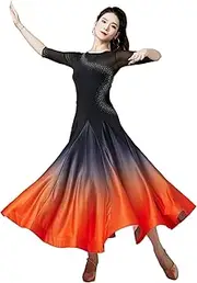 [YHHGDS] Ballroom Dance Dresses for Women, Middle Sleeve Modern Waltz Tango Dress Large Swing Skirt Adult Ballroom Competition Dress Tango Dresses