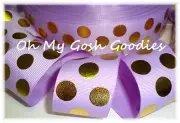 5 YARD SALE - 1.5 ORCHID GOLD METALLIC DOTS FOIL GLITZ CHEER GROSGRAIN RIBBON