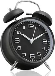 Betus [Non-Ticking] Twin Bell Alarm Clock - Metal Frame 3D Dial with Backlight Function - Desk Table Clock for Home and Office - Midnight Black