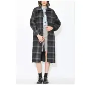 Cyrus Black & Gray Plaid Wool Blend Coat