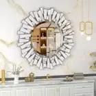 Stereoscopic Round Mirror Modern Silver Glass Accent Mirror for LivingRoom Foyer