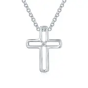 My First Diamond Kids Sterling Silver Round Brilliant Cut Diamond Set Cross Necklace