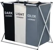 Haundry 135L Laundry Cloth Hamper Sorter Basket Bin Foldable 3 Sections with Aluminum Frame