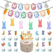 Luimode Happy Easter Banner Felt Garland Easter Decorations Egg Themed Party Decor for Home Office Mantle Fireplace Classroom Wall Tree