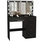 Black Dressing Table LED Makeup Desk and Mirror Set 11 Bulbs Mirror Vanity Desk
