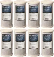 Bluonics CTO Carbon Block Replacement Water Filters 8 Pack 4.5" x 10" Cartridges