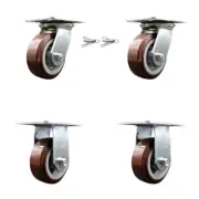 5 Inch Polyurethane Caster Set with Ball Bearing 2 Swivel Lock and 2 Rigid SCC