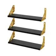 Floating Wall Shelves Set of 3, Gold Wall Shelf with Metal Brackets for Bedro...