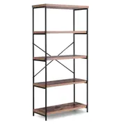 Costway 5-Tier Stable Bookcase Wooden Bookshelf Industrial Display Rack Home Office Coffee