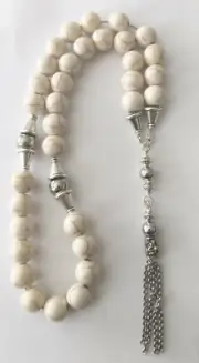 tasbeeh komboloi worry beads white magnesite brushed silver