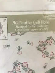 Stamped Hand Embroidery Quilt Blocks Floral Fan Tobin Designs 6 Blocks New
