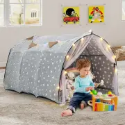 CostwayMagical Twin Bunk Bed Privacy Space with Glow in the Dark Stars-Grey