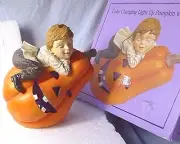Collectible Halloween Decoration Color Changing Light Up Pumpkin w/ boy FIGURINE