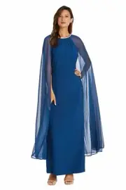 R&M Richards Women's Cape Sheath Evening Gown- Mother of The Bride Gown