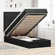 Generic Ottoman Bed with Mattresses & LEDs Black Queen Velvet,3314279