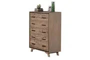 Tallboy with 5 Storage Drawers Solid Acacia Wooden Frame in Silver Brush Colour