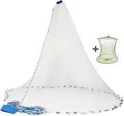 Yeahmart American Saltwater Fishing Cast Net for Bait Trap Fish 3ft/4ft/5ft/6ft/7ft/8ft/9ft/10ft Radius Casting Nets with Heavy Duty Real Zinc Sinker Weights, 3/8inch Mesh Size