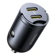 Baseus 30W 2-Port USB PD Car Charger Adapter USB-C+USB-C PD QC SCP FCP AFC Fast Charging for iPhone 16 16 Pro 15 14 13 P