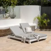 Santorini Aluminium Double Sun Lounge w/ Round Side Table - Outdoor Sun Lounges