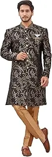 [Shreyanvi] Indian Designer Wedding Festive Wear Jacquard Fabric Indo-Western Sherwani Pajama Set For Men