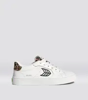 Women's White And Leopard Leather Sneakers | SALVAS