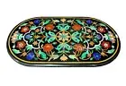 Dining Table Top Inlaid with Natural Gemstone Oval Shape Marble Hallway Table