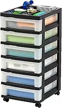 IRIS USA Craft Plastic Organizers and Storage, Rolling Storage Cart for Classroom Supplies, Storage Organizer for Art Supplies, Drawer Top Organizer for Small Parts, 6 Drawer, Black/Pearl