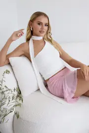 White One Shoulder Top Sleeveless Mesh - Size 16XL, Women's Top