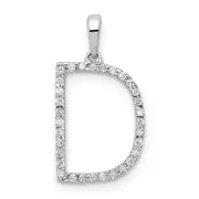 14K White Gold Real Diamond Letter D Initial Pendant