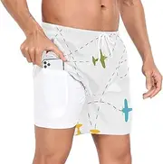 [GuoChe] Men's Swimming Shorts Men's 2In1 Workout Shorts Colorful Airplanes Childlish Cartoon with Pockets Basketball Shorts