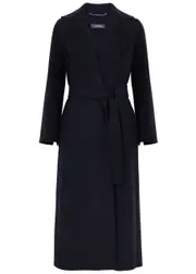 S Max Mara Poldo Belted Wool Coat - Navy - 14 14