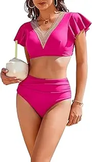 [AI'MAGE] High Waisted Bathing Suit for Women Tummy Control Women's Bikini Set Ruffle V Neck Two Piece Swimsuit 2025