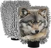 XYMZR Wolf Creepy Eye Absorbent Microfiber Car Wash Mitt, Funny Cute Anime Scratch Free for Cars Cleaning, Home Cleaning Mitts, 2 Pack, 10.24” L x 7.09” W