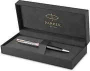 [PARKER] Sonnet Ballpoint Pen | Premium Metal and Grey Satin Finish with Rose Gold Trim | Medium Point with Black Ink Refill | Gift Box