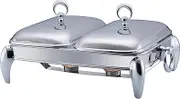 Galashield Chafing Dish Buffet Set 2 Section 1.5 QT Each | Food Warmers for Parties Buffet, Oven Safe Glass Serving Dish with Stainless Steel Base and Cover