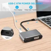USB C Adapter Portable USB C Hub with 87W PD 1080P Aluminum Shell