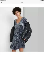 Women's Floral Print Long Sleeve Velvet Drop Hem Dress - Wild Fable Purple XS