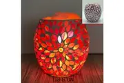 Pink Flower Glass Mosaic Vase Bowl Himalayan Crystal Salt Lamp Natural Rock
