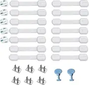 oolong Child Safety Lock Straps for Babie Proofing, 14Pack, Adjustable Toddler Proof Cabinet Latches Locks with 3M Self-Adhesive, with 6 Electric Outlet Pulg Covers,2 keys.5 replacement 3M glue. for Cabinets, Drawers, Oven, Toilet Seat, Fridge, Furniture